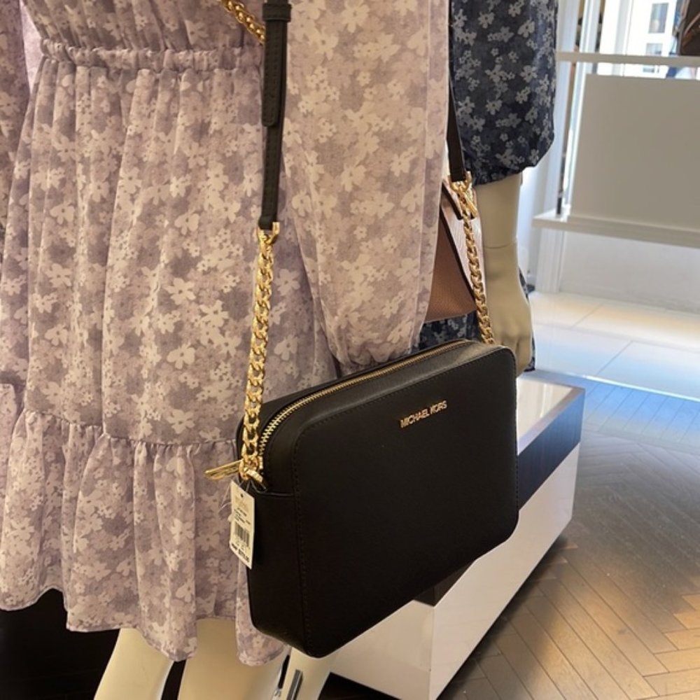 Michael Kors Jet Set Item Large East West Zip Crossbody Leather Black - Picture 16 of 16